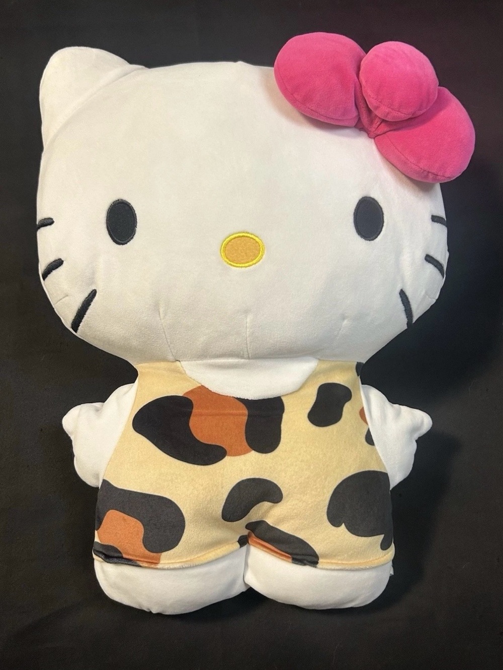Hello Kitty 16 Inch L White Plush with Bright Pink Bow and Tan Leopard Outfit